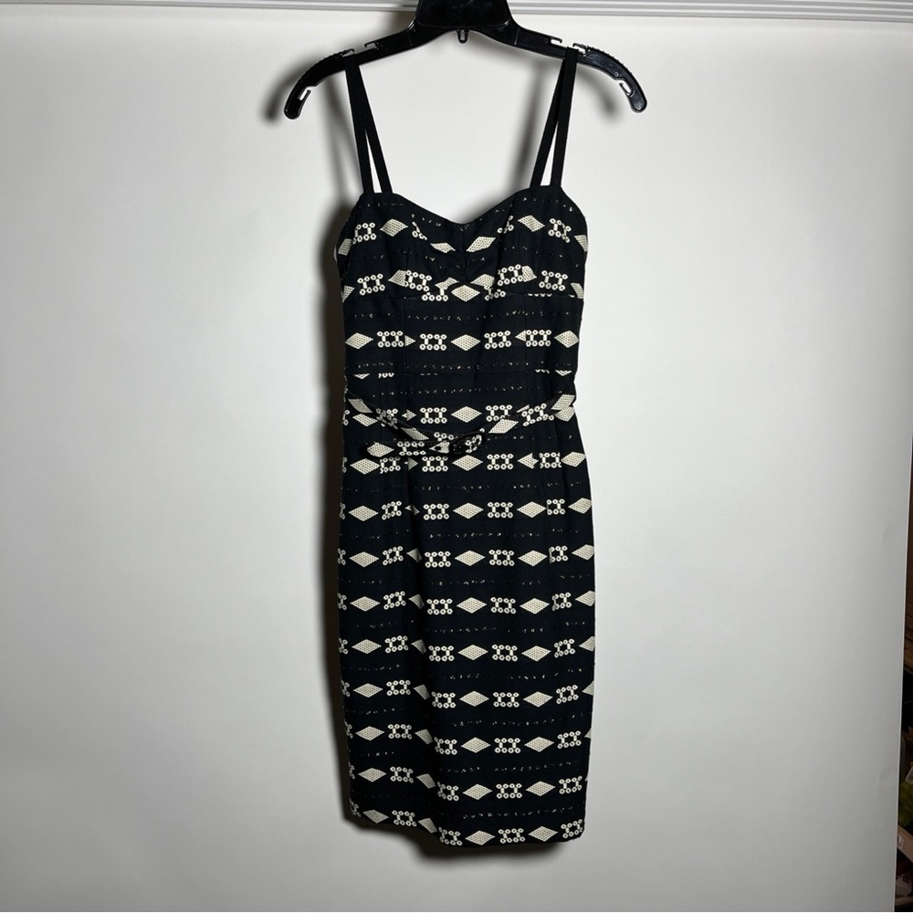 Nanette Lepore Strapless Boned‎ Dress Black Cream Metallic Belted Waist, Size 0